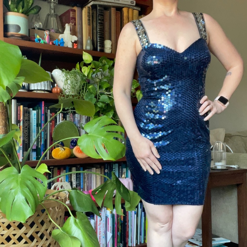 Sequin cocktail dress blue and silver